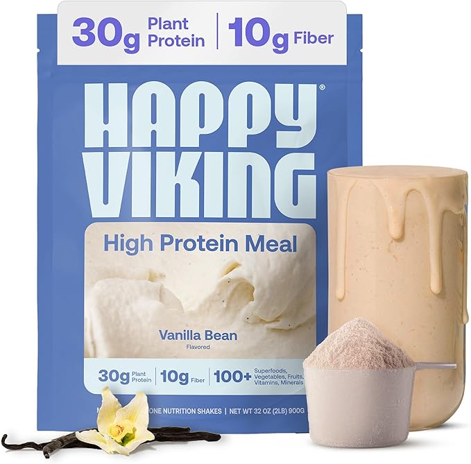 Happy Viking Plant-Based Protein Powder +100 Superfoods Vanilla Meal Replacement Shake Created by Venus Williams 30g Plant Protein 10g Fiber Vegan Gluten-Free Non-GMO 15 Meals