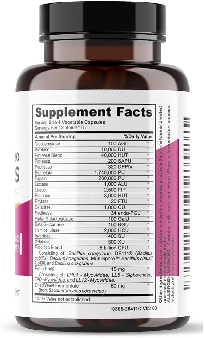 Digest + Postbiotics Supplement for Women and Men Multi Enzymes Organic Prebiotic &amp Probiotic for Digestive Health with Bromeline Papin and Lipase Non-GMO Gluten-Free 60 Vegetarian Caps (2)