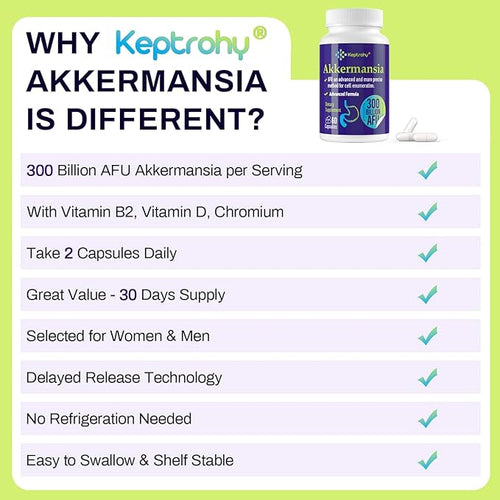 300 Billion AFU Akkermansia Probiotic for Women &amp Men Akkermansia Muciniphila for More Akkermansia Production Digestive Gut &amp Immune Gut Digestive Lining Function 240 Count