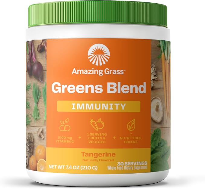 Amazing Grass Green Superfood Immunity: Super Greens Powder with Vitamin C Cordyceps Beet Root Powder &amp Reishi Mushrooms Tangerine 30 Servings