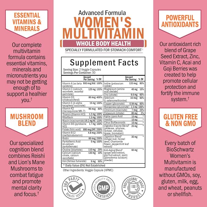 Daily Multivitamin for Women Capsules (1 Month Supply) Plus 65 Billion CFU Daily Probiotic Supplement (1 Month Supply)