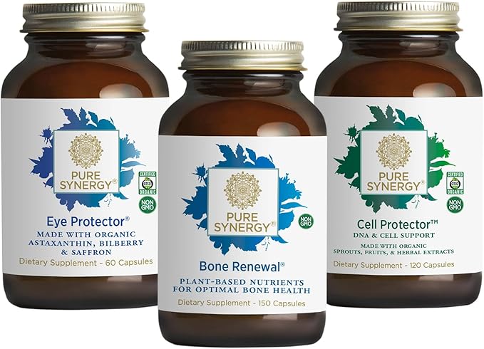 PURE SYNERGY Vibrant Aging Bundle | for Bone Health with Calcium Magnesium and K2 | for Eye Health with Astaxanthin | Cellular Support Supplement with Selenium | Non-GMO and Vegan