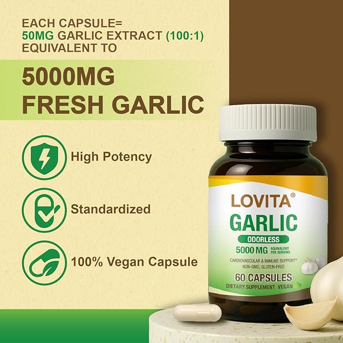 LOVITA 10-Pack Bulk Bundle - 5 Propolis Drops &amp 5 Odorless Garlic Non-GMO Heart &amp Immune Defense (10 Pc)