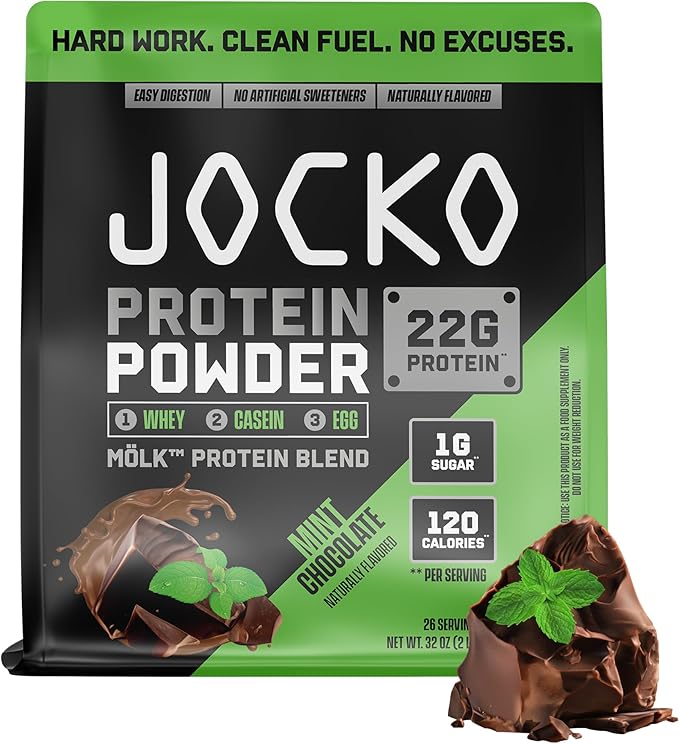 Jocko Fuel Whey Protein Powder Mint Chocolate 22g Protein Digestive Enzymes + Probiotic Blend No Sugar Added with Essential Amino Acids + Electrolyte Minerals 26 Servings