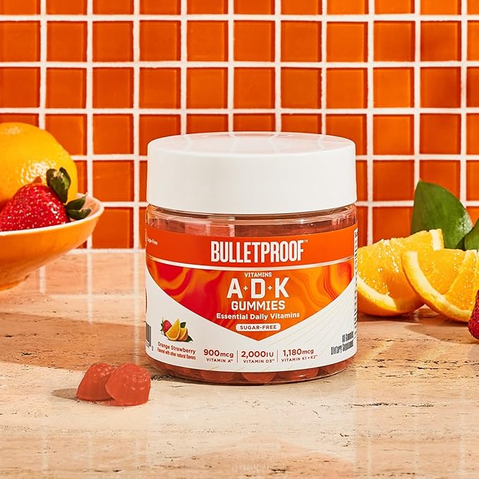 Bulletproof Sugar-Free Orange Strawberry Vitamins A+D+K Gummies 60 Count Keto Supplement for Heart Bone and Immune Support New and Improved Formula and Texture Packaging May Vary