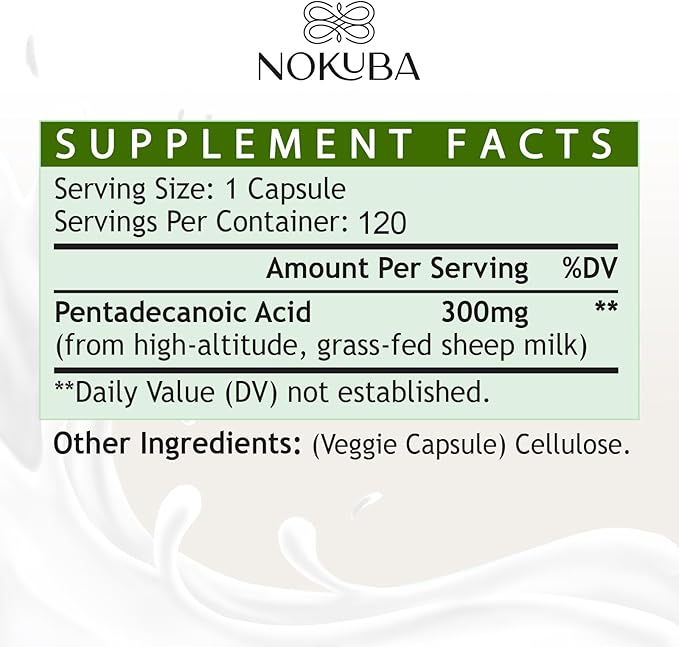 Pentadecanoic Acid C15:0 Supplements 300mg High-Altitude Sheep Milk Sourced | 120 Capsules