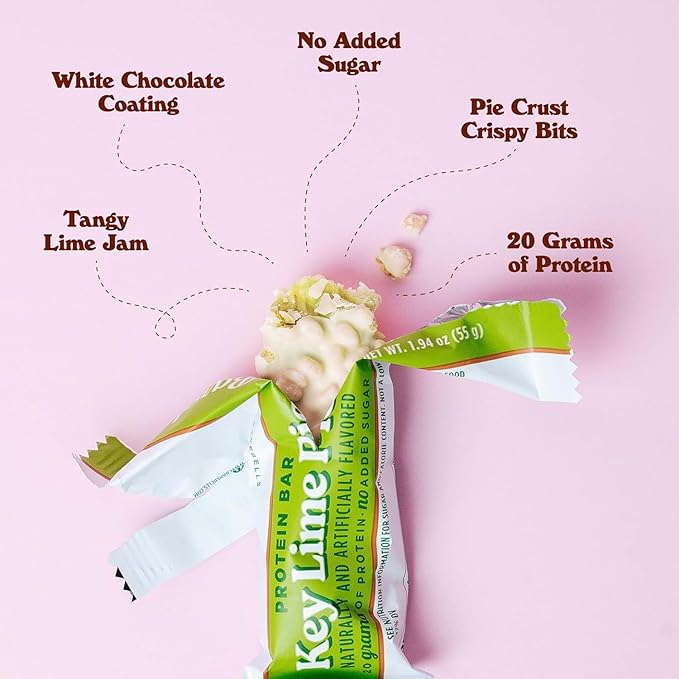 Barebells Protein Bars Key Lime Pie - 12 bars 20g High Protein Treats - White Chocolate Nutrition Bar with 1g Total Sugars - On-The-Go Breakfast or Post-Workout Snack