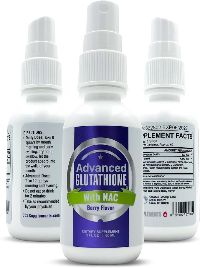 Liquid Liposomal Glutathione Spray - Maximum Absorption Glutathione Supplement with NAC Ashwagandha Glutamine Ascorbic Acid - Sublingual Easy Use - Immune &amp Detox Support - 2oz
