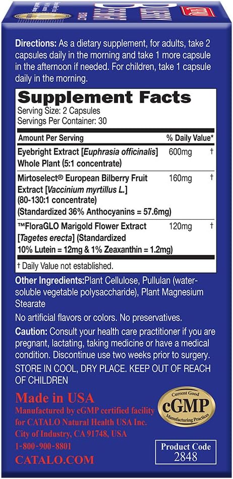 Bilberry Eyebright Extract Gold - for Fatigue &amp Blurry Vision - Eye Vitamins with Bilberry Lutein and Zeaxanthin Supplements for Eye Clarity -Halal - 60 Capsules