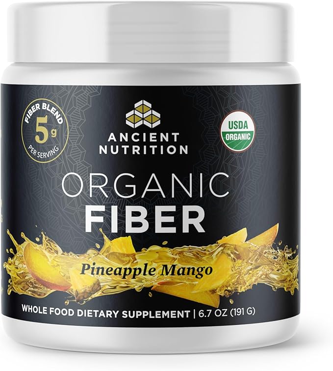 Ancient Nutrition Organic Fiber Powder Pineapple Mango Soluble Fiber from Acacia &amp Konjac Root Supports Digestive Health Reduces Bloating 6.4 oz