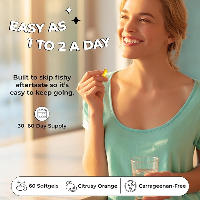 Future Kind Omega-3 Supplement for Clarity Memory and Mobility Comfort 2 Months Supply of Citrus-Scented Softgels with EPA and DHA Vegan Omega-3 Supplement from Algae Carrageenan Free 60 Count