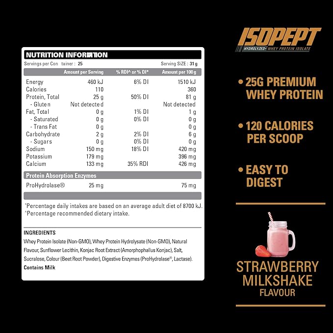 IsoPept Hydrolyzed Whey Protein Powder by EHPlabs - 100% Whey Protein Isolate &amp Hydrolysate 27g of Protein Non-GMO Gluten Free Fast Absorbing Easy Digesting 27 Serves (Strawberry Milkshake)