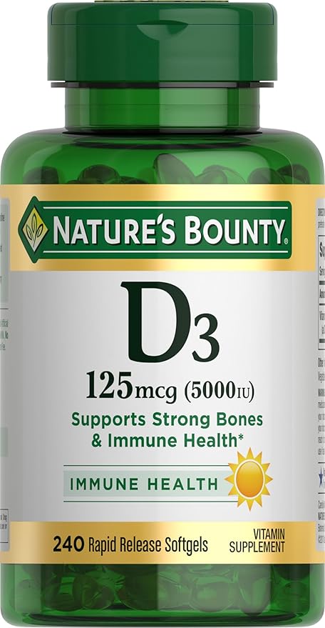 Nature's Bounty Vitamin D3 5000 IU Softgels Rapid Release Immune Support Vitamin D Supplements 240 Ct