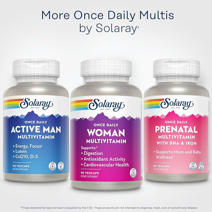 SOLARAY Once Daily Woman Multivitamin with Iron Cellular Energy Digestion Red Blood Cell Support Multivitamin for Women w/Vitamin D Vitamin B12 Prenatal Vitamins Support w/Folic Acid 90 Serv