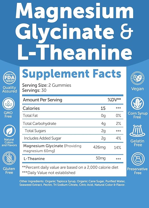 Lunakai USA Made Magnesium Glycinate Gummies 426mg with L-Theanine – Calm Sleep Stress Relief for Adults &amp Kids Non-GMO Vegan - 3 Pack