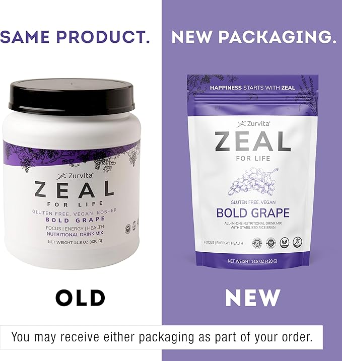 Zurvita - Zeal for Life - Bold Grape Flavor - Daily Nutritional Supplement for Vitality Immunity &amp Overall Wellness - 30-Day Wellness Bag 420 Grams