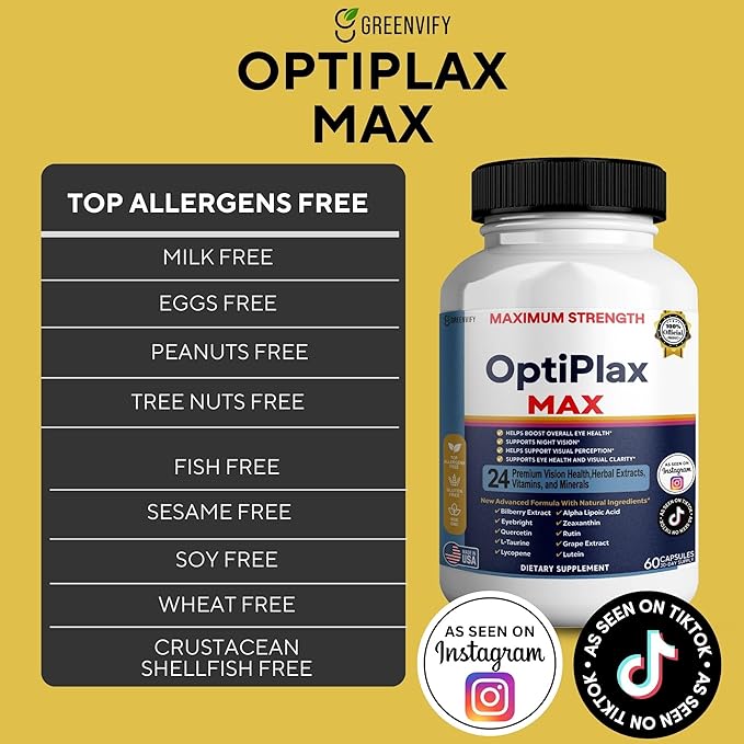 OptiPlax Max Vision Support Supplement 24 Premium Herbal Extracts Vitamins &amp Minerals 60 Capsules (2)