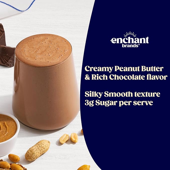 Enchant Organic Protein Powder Chocolate Peanut Butter flavor – 20g Plant Protein sourced from North American Farms 5g Prebiotic + fiber USDA Organic Non-GMO Plant-based Non-Dairy Vegan 0.91 l