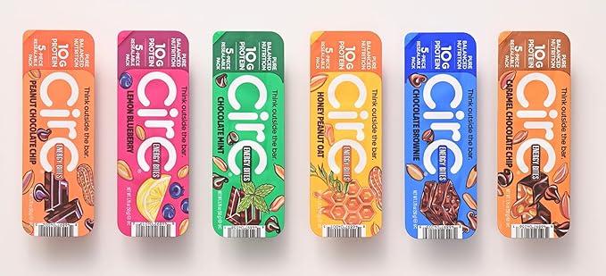 CirC Protein Energy Bites Variety Pack - Gluten Free Protein Balls 10g Protein Healthy Bar Snack for Adults &amp Kids Non-GMO Whole Grains Nuts &amp Fruit Resealable Pack 12 Pack Count (5 Prot