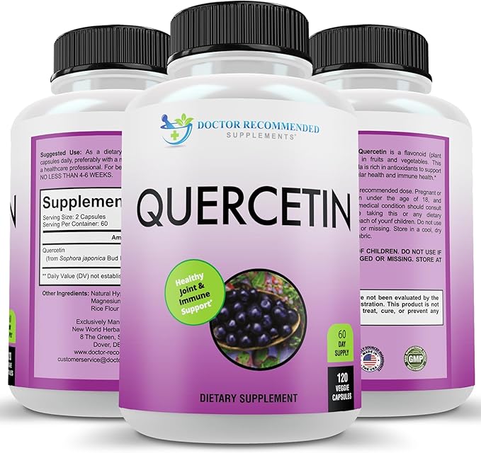 DOCTOR RECOMMENDED SUPPLEMENTS Quercetin 1000mg Per Serving - 120 Veggie Capsules Vitamin Supplement 60 Day Supply (Vegan and Non-GMO)