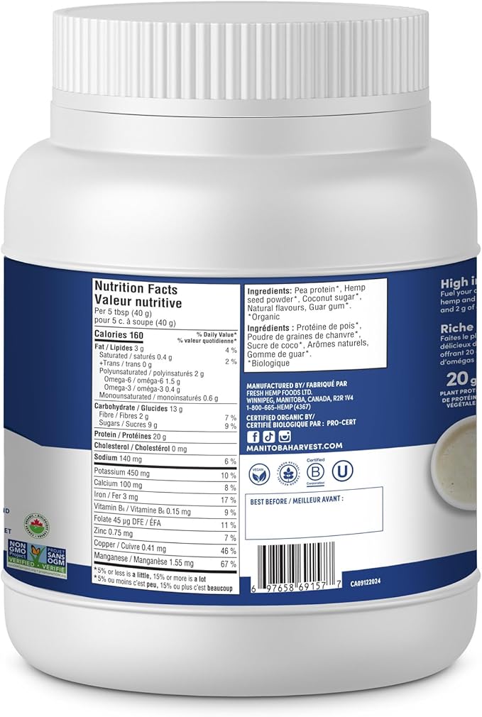 Manitoba Harvest Hemp Yeah Vanilla Protein Powder 454 GR