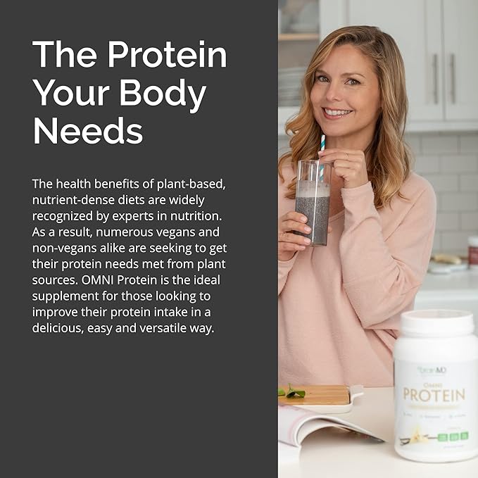 BRAINMD Dr Amen OMNI Protein Vanilla - 2.38 lbs - Plant-Based Protein Powder - Promotes Energy &amp Exercise Recovery - Vegan Vegetarian Sugar Free Gluten Free - 30 Servings