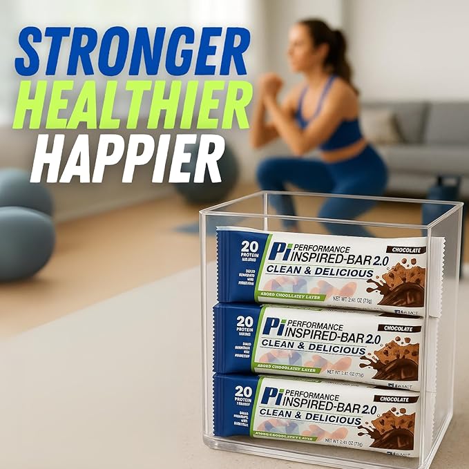 Performance Inspired Nutrition - Protein Bar 2.0 – Contains: 20G Protein - 6G Fiber - 4g MCTs - 1 Billion CFU Probiotics – 1G Prebiotics - G Free – BIG 70g bar - Chocolate 12-Ct. Box