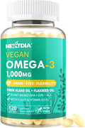 Vegan Omega 3 EPA DHA ALA Supplement + CoQ10 Vitamin D3 K2 (MK7) for Women Men | 1000mg Algae Oil as Fish Oil Alternative | Plant Based Omega 3 Mini Softgels for Bone Brain Eye Skin | 120 Pills