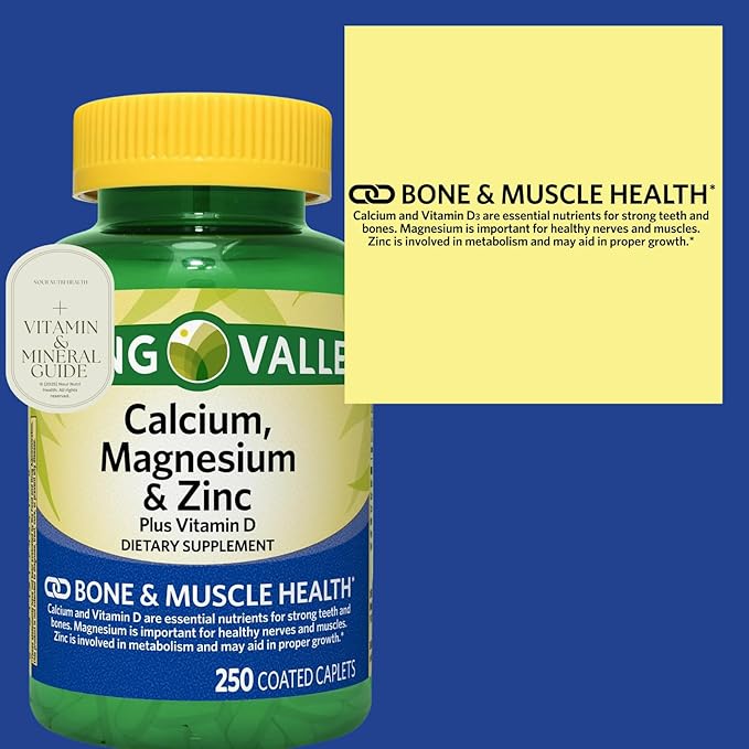 250 Count of Calcium Magnesium Zinc + Vitamin D3 Supplement – Bone &amp Muscle Support – 250 Caplets – Gluten Free nnh with Exclusive Vitamin &amp Mineral Guide