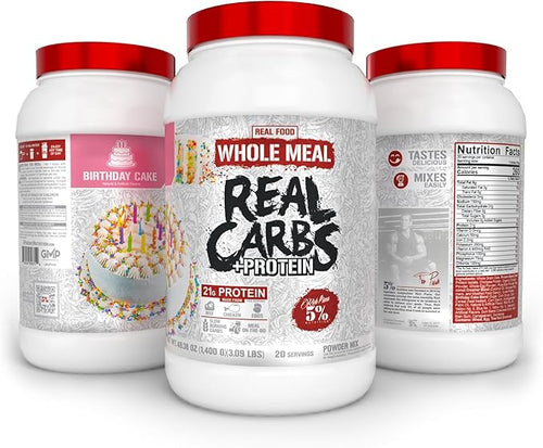 5% Nutrition Rich Piana Real Carbs + Protein | Clean Mass Gainer Meal Replacement Protein Powder | Carbohydrate for Pre Workout/Post-Workout Recovery Meal | 3 lb 20 Srvgs (Birthday Cake + Protein)