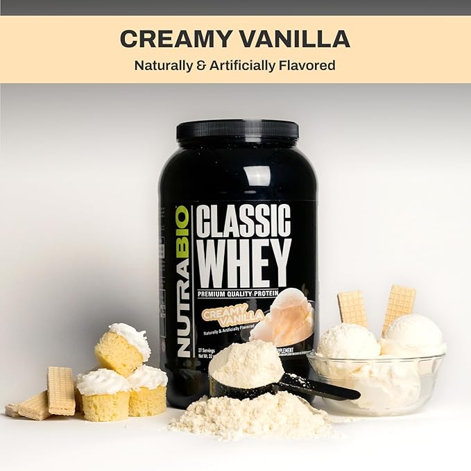 NutraBio Classic Whey Protein Powder- 25G of Protein Per Scoop - Full-Spectrum Amino Acid Profile - No Fillers Artificial Colors Preservatives - Low Glycemic Index - Creamy Vanilla 2 Pounds