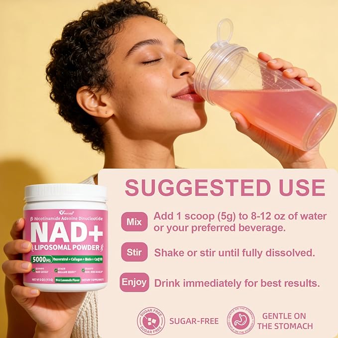 NAD Supplements for Women 5000mg Liposomal NAD+ Powder with Resveratrol Collagen Peptides Biotin CoQ10 &amp TMG for Healthy Aging Cellular Energy Hair Skin &amp Nails Pink Lemonade Mix 34 Se
