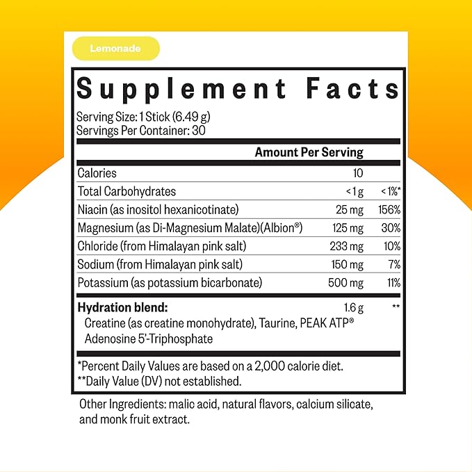 Seeking Health Optimal Electrolyte Sticks - Electrolyte Drink for Hydration Heart &amp Muscle Recovery† Support - Supports Active Lifestyle - Vegan Gluten-Free &amp Non-GMO - Lemonade Flavor 30 S