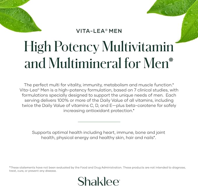 Shaklee - Vita-Lea® Men High Potency Multivitamin and Multimineral - Supports Heart Immune Bone and Joint Health - Formulated for Men's Unique Needs - Includes Vitamin C D and E - 240 Tablets