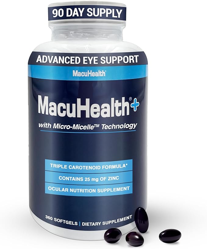 Macuhealth Plus+ Eye Vitamins Supplement for Adults - 90 Day Supply with Lutein Zeaxanthin and Meso-Zeaxanthin - Unflavored Vitamin for Eyes