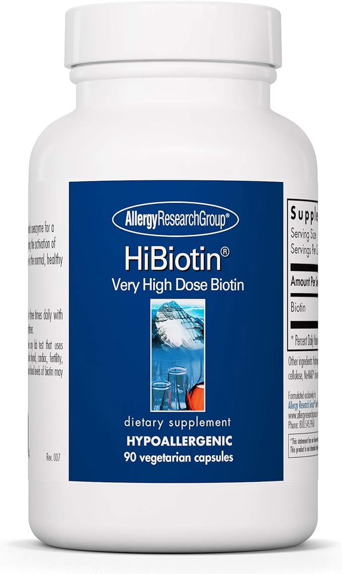 Allergy Research Group HiBiotin Supplement - Extra Strength Biotin Pills Vegetarian Capsules Hypoallergenic Gluten Free - 90 Count