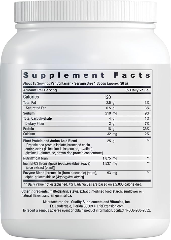 Life Extension Wellness Code® Plant Protein Complete &amp Amino Acid Complex (Vanilla) Plant-Based Protein Powder Plus branched-Chain Amino acids Gluten-Free Non-GMO Vegetarian 450 Grams