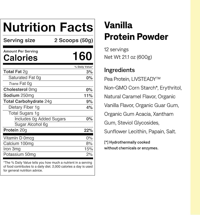 UCAN Energy + Plant Protein Powder - Vegan Plant Based Protein 20g Pea Protein with Amino Acids EAAs &amp BCCAs - Keto Protein Powder - No Added Sugar Gluten-Free - Vanilla - 12 Servings