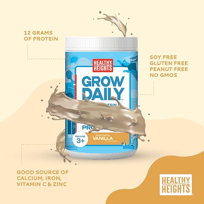 Healthy Heights Grow Daily Kids Protein Drink Mix (Vanilla) - High Protein Shake for Kids 3+