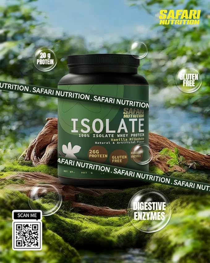 Safari Nu 100% Isolate Premium Protein Powder Vanilla - 2 LB Tub 26G of Protein - Isolate Whey Protein Blend - 12g BCAAs Per 2 Scoops (2 Pounds Isolate Vanilla)
