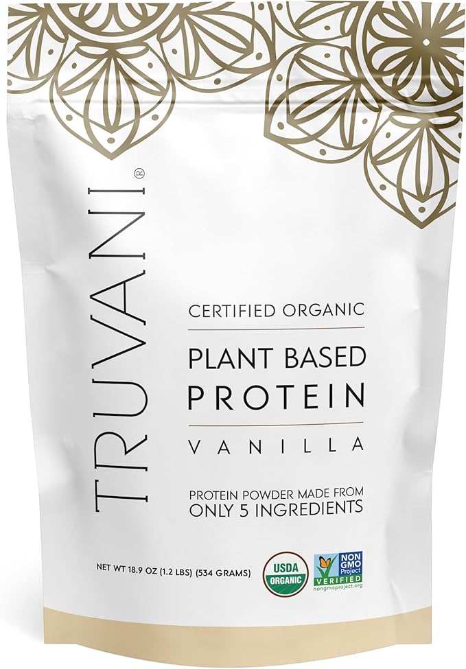 Truvani Organic Plant Based Protein Powder | Vanilla | 20g Pea Protein | 18 Servings | Vegan &amp Keto | Gluten &amp Dairy Free | Low Carb | No Added Sugar
