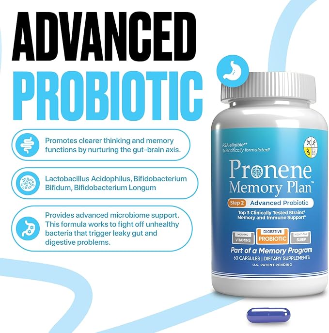 Pronene Memory Plan Advanced Probiotic | Lactobacillus Bifidobacterium bifidum Bifidobacterium longum | Supports Immunity microbiome Gut Brain axis Memory Health (60caps)