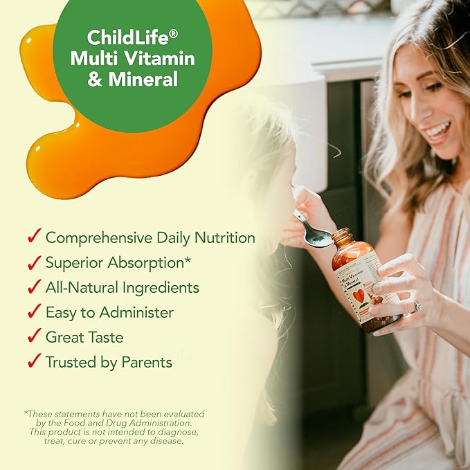 CHILDLIFE ESSENTIALS Kids Multivitamin &amp Mineral - Kids Vitamins Liquid Multivitamin for Kids Toddler Multivitamins Liquid Vitamins Baby Multivitamin - Natural Orange &amp Mango 8 Fl Oz (Pac