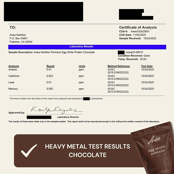 Anea Egg White Protein - Chocolate | 24g Protein | Fat-Free Cholesterol-Free | 4.9g BCAA | Complete Amino Acid Profile| Dairy-Free Gluten-Free Soy-Free | Chocolate Flavor | Made in GMP Facility