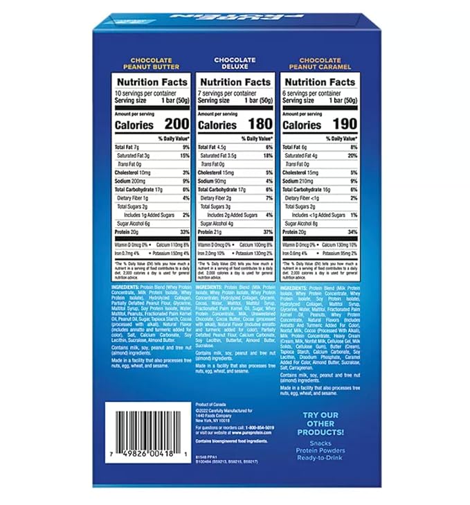 Pure Protein Bars Nutrient Rich Snacks with High Protein for Energy Support Minimal Sugar Gluten-Free Variety Pack (In NEYUM Packaging) (23 Pack)