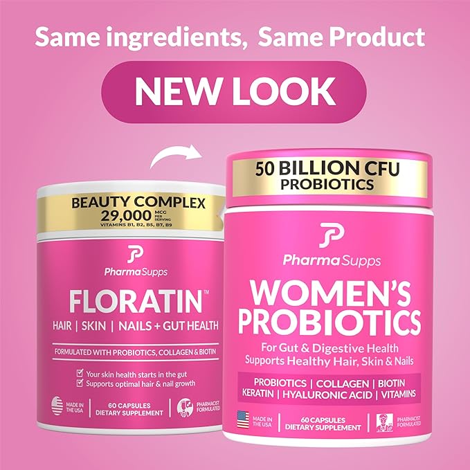 Advanced Women's Probiotics for Gut Health with Hair Skin &amp Nails Vitamins Support - 50 Billion CFU w/Collagen Biotin &amp Keratin - Probiotic Supplement for Digestive Health &amp Bloating Re