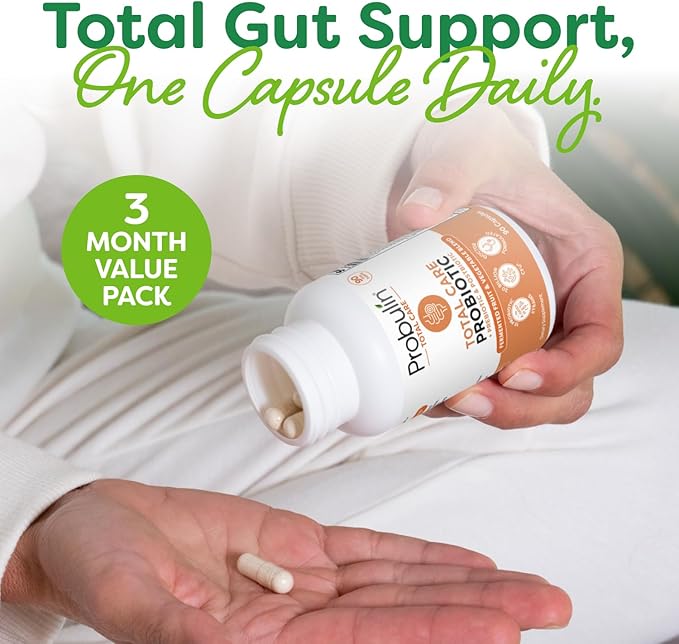 Probulin Total Care Probiotic Supplement Daily Gut Digestive and Immune Health Probiotics Capsules for Men and Women 20 Billion CFU Vegan 90 Count Bottle