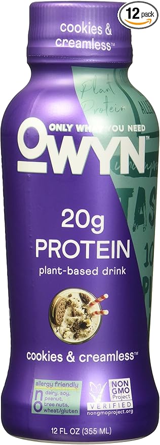 Owyn Plant-Based Cookies N' Cream Ready to Drink Protein 20g Protein Gluten Free &amp Non-GMO 12 Fl Oz (Pack of 12)