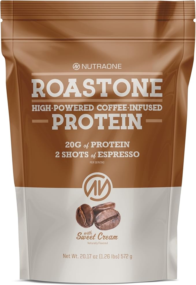 NutraOne RoastOne Coffee Protein Powder Coffee Infused Whey Protein Powder for Energy &amp Focus 160mg Caffeine and 20g Protein (Sweet Cream – 1.35 lbs.)