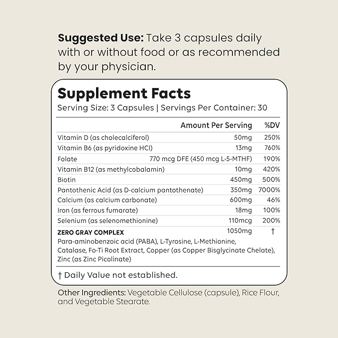 ZERO GRAY™ – Anti Grey Hair Supplements to Reverse Gray Hair Permanently Fast | Restore Natural Color &amp Prevent Grey Hair Growth | Biotin Vitamins Catalase Supplement Men &amp Women | 90 Capsul